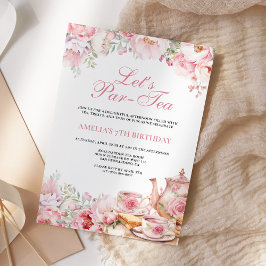 Blush Pink Floral Let's Par-Tea Verjaardag Kaart