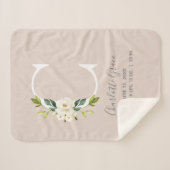 Blush Pink Floral Letter C Baby Script Birth Stats Sherpa Deken (Voorkant (horizontaal))