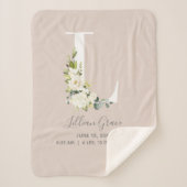 Blush Pink Floral Letter L Baby Script Birth Stats Sherpa Deken (Voorkant)