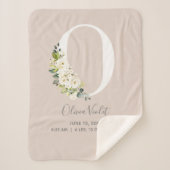 Blush Pink Floral Letter O Baby Script Birth Stats Sherpa Deken (Voorkant)