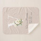 Blush Pink Floral Letter V Baby Script Birth Stats Sherpa Deken (Voorkant (horizontaal))