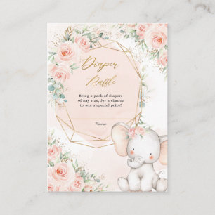 Blush Pink Floral Leuke Baby Olifant Luier Raffle Informatiekaartje