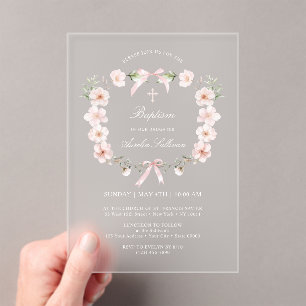 Blush Pink Floral Lijst doop Acryl Uitnodigingen
