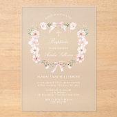 Blush Pink Floral Lijst doop Acryl Uitnodigingen (Voorkant)