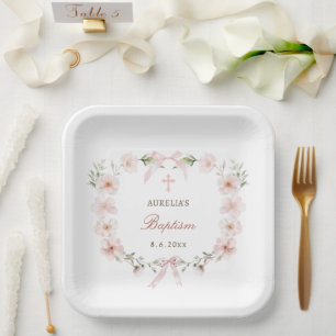 Blush Pink Floral Lijst doop Papieren Bordje