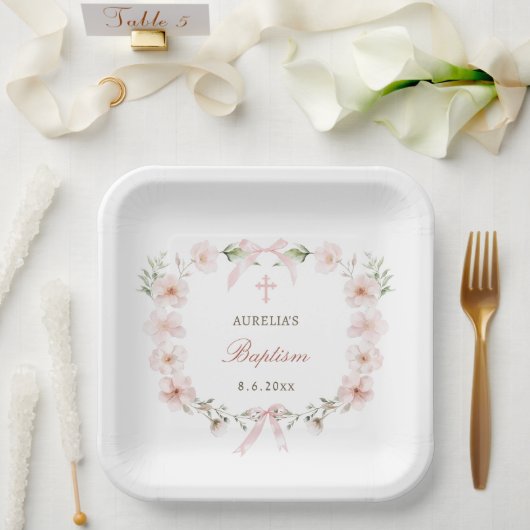 Blush Pink Floral Lijst doop Papieren Bordje (Huwelijk)