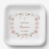Blush Pink Floral Lijst doop Papieren Bordje (Voorkant)