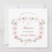 Blush Pink Floral Lijst doopplein Kaart (Voorkant)