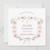Blush Pink Floral Lijst Eerste Communie Plein Kaart (Voorkant)