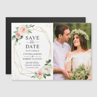 Blush Pink Floral Lijst Photo Save the Date Magnet