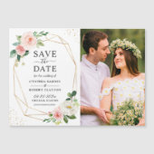 Blush Pink Floral Lijst Photo Save the Date Magnet (Voorkant)