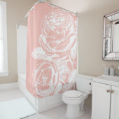 Blush Pink  Floral Line Art Douchegordijn (In situ)