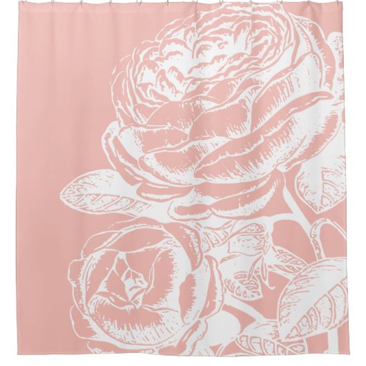 Blush Pink  Floral Line Art Douchegordijn (Voorkant)