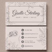 Blush Pink Floral Line Art Elegant Script Visitekaartje