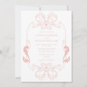 Blush Pink Floral Line Art Monogram Weddenschap Kaart (Voorkant)