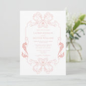 Blush Pink Floral Line Art Monogram Weddenschap Kaart (Staand voorkant)