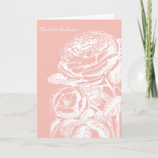 Blush Pink Floral Line Art Speciaal Gepersonalisee Kaart (Voorkant)