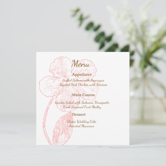 Blush Pink Floral Line Art Wedding Menu Card (Staand voorkant)