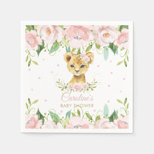 Blush Pink Floral Lion Baby shower Verjaardag Servet (Voorkant)