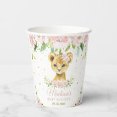 Blush Pink Floral Lion Cub Baby shower Papieren Bekers (Achterkant)