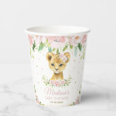 Blush Pink Floral Lion Cub Baby shower Papieren Bekers (Voorkant)