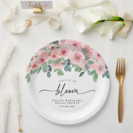 Blush Pink Floral Love is in bloei Vrijgezellenfee Papieren Bordje