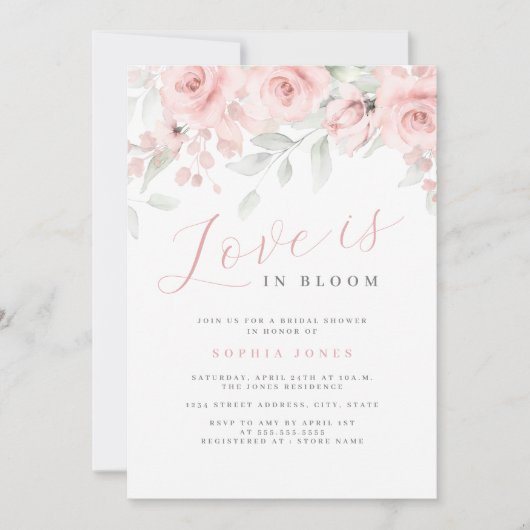 Blush Pink Floral Love is in Bloom Vrijgezellenfee Kaart (Voorkant)