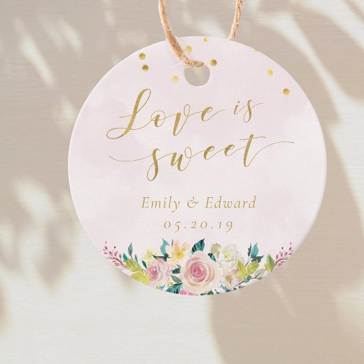 Blush Pink Floral Love is Sweet Wedloop Round Bedankjes Labels