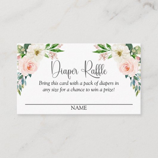 Blush Pink Floral Luier Raffle Script Tekst Informatiekaartje (Voorkant)