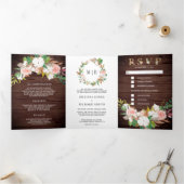 Blush Pink Floral Magnolia Cotton Wood Weddenschap Drieluik Uitnodiging (Binnen)