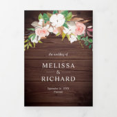 Blush Pink Floral Magnolia Cotton Wood Weddenschap Drieluik Uitnodiging (Cover)