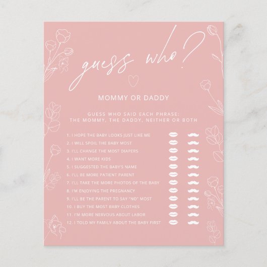 Blush Pink Floral Mam of Dad Baby shower Game (Voorkant)