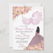 Blush Pink Floral Masquerade Birthday Kaart (Voorkant)
