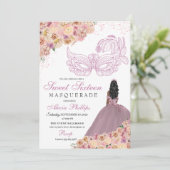 Blush Pink Floral Masquerade Birthday Kaart (Staand voorkant)