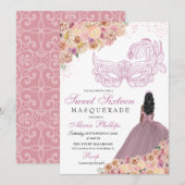 Blush Pink Floral Masquerade Birthday Kaart (Voorkant / Achterkant)