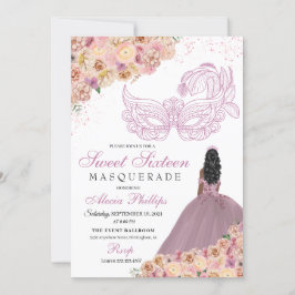 Blush Pink Floral Masquerade Birthday Kaart