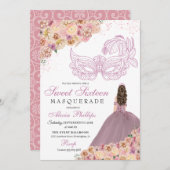Blush Pink Floral Masquerade Birthday Kaart (Voorkant / Achterkant)