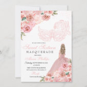 Blush Pink Floral Masquerade Sweet 16 Uitnodiging (Voorkant)