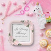 Blush Pink Floral Memorial Funeral Papieren Bordje (Feest)