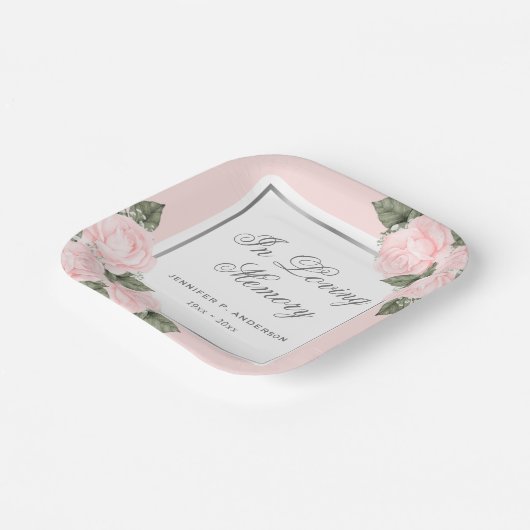 Blush Pink Floral Memorial Funeral Papieren Bordje (Gebogen)
