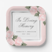 Blush Pink Floral Memorial Funeral Papieren Bordje (Voorkant)