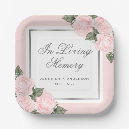 Blush Pink Floral Memorial Funeral Papieren Bordje (Voorkant)