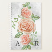 Blush Pink Floral met gepersonaliseerd Monogram Planner (Voorkant)