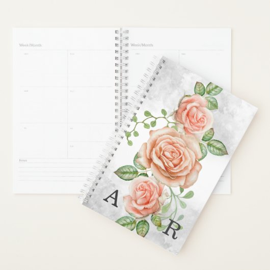Blush Pink Floral met gepersonaliseerd Monogram Planner (Display)