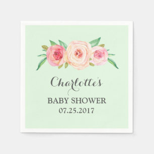 Blush Pink Floral Mint Baby shower Servet