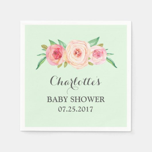 Blush Pink Floral Mint Baby shower Servet (Voorkant)