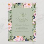 Blush Pink Floral Mint Green 18th Birthday Kaart<br><div class="desc">Mooie en elegante blush roze en marinesblauwe waterverf floral on mint green 18e verjaardagsfeestje,  uitnodiging voor vrouwen. Neem contact met ons op voor hulp bij het aanpassen of aanpassen van producten</div>