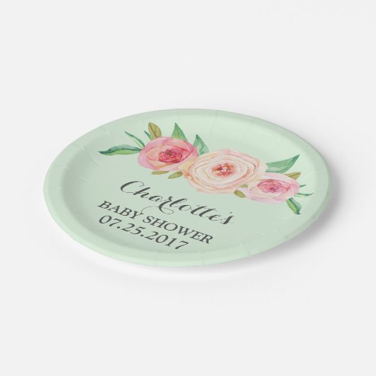 Blush Pink Floral Mint Green Baby shower Bord (Gekanteld)