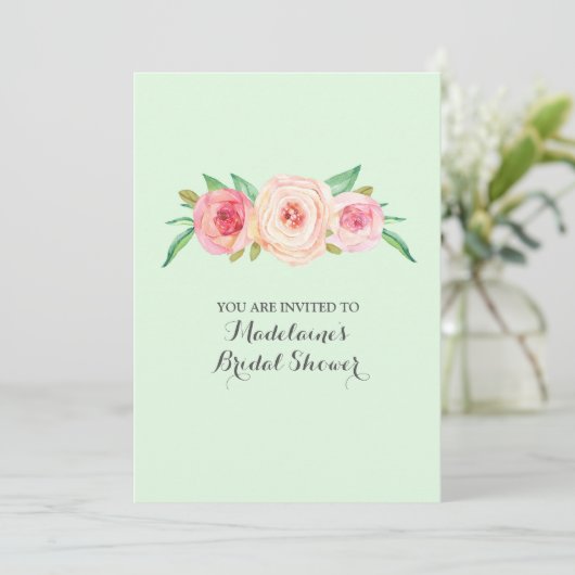 Blush Pink Floral Mint Groen Vrijgezellenfeest Kaart (Staand voorkant)