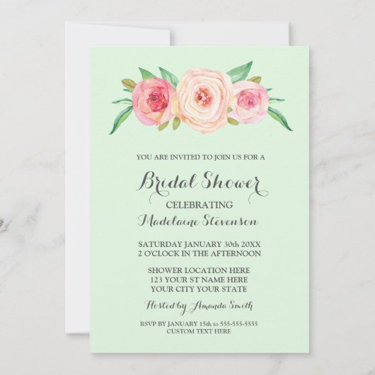 Blush Pink Floral Mint Groen Vrijgezellenfeest Kaart (Achterkant)